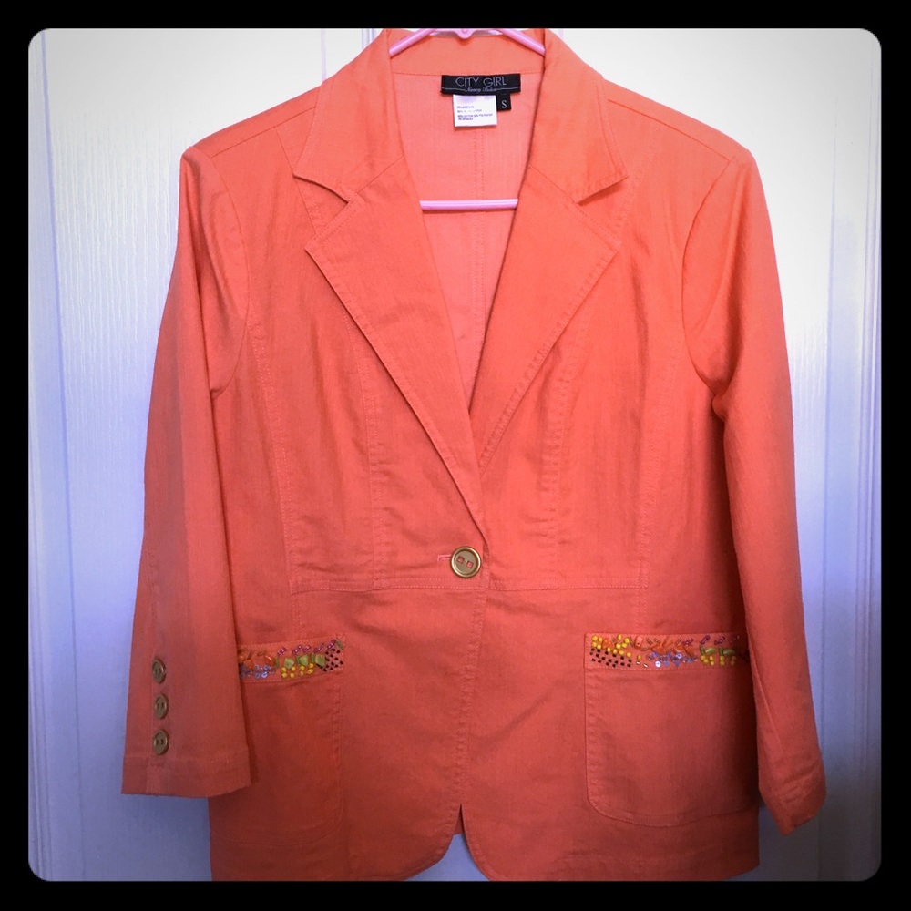 Nancy Bolen orange career blazer 3/4 Sleeve Sz S